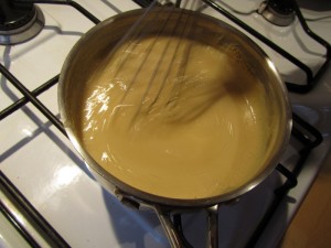 Be sure to run the whisk around the edges of your pan to avoid burnt malted milk powder...